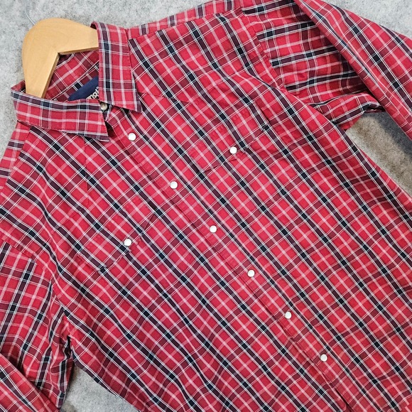 Wrangler Men's Size XXL Red Plaid Western Long Sleeve Shirt Pearl Snap SNAG - Picture 1 of 11